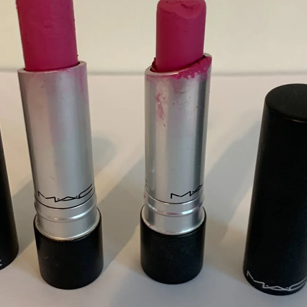 (2) MAC Pro Longwear Love Forever Lipstick USED Pink Rare Flawed Creme Disco SET